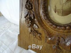 10.5 Antique French Large Folk Art Hand Carved Picutre Frame Oak Wood-19th