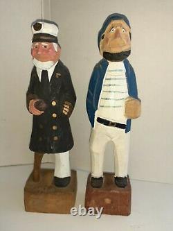 10 Vintage Hand Carved Wooden Fishermen Captain Sailor Nautical Figures Folk Art