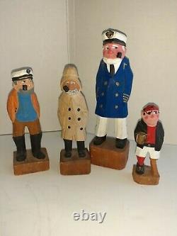 10 Vintage Hand Carved Wooden Fishermen Captain Sailor Nautical Figures Folk Art