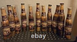11 Handmade Wood Carved 2008 Lakemaid Beer Bottle Lot Rustic Folk Art Cabin