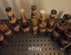 11 Handmade Wood Carved 2008 Lakemaid Beer Bottle Lot Rustic Folk Art Cabin