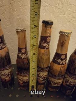 11 Handmade Wood Carved 2008 Lakemaid Beer Bottle Lot Rustic Folk Art Cabin