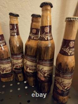 11 Handmade Wood Carved 2008 Lakemaid Beer Bottle Lot Rustic Folk Art Cabin