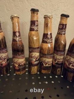 11 Handmade Wood Carved 2008 Lakemaid Beer Bottle Lot Rustic Folk Art Cabin