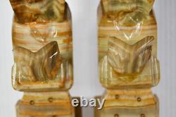 11 Retro Hand Carved Onyx Monks Pair Bookends Religious Folk Art Handmade Stone