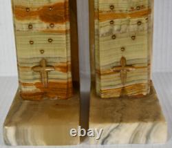 11 Retro Hand Carved Onyx Monks Pair Bookends Religious Folk Art Handmade Stone