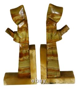 11 Retro Hand Carved Onyx Monks Pair Bookends Religious Folk Art Handmade Stone