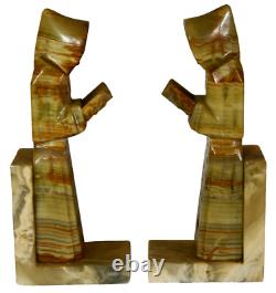 11 Retro Hand Carved Onyx Monks Pair Bookends Religious Folk Art Handmade Stone