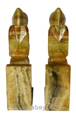 11 Retro Hand Carved Onyx Monks Pair Bookends Religious Folk Art Handmade Stone