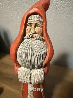 12 Hand Carved Painted Folk Art Santa Sculpture Artist Signed JF Christmas 1993