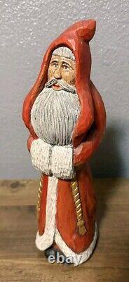 12 Hand Carved Painted Folk Art Santa Sculpture Artist Signed JF Christmas 1993