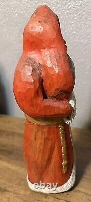 12 Hand Carved Painted Folk Art Santa Sculpture Artist Signed JF Christmas 1993