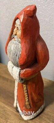 12 Hand Carved Painted Folk Art Santa Sculpture Artist Signed JF Christmas 1993