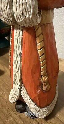 12 Hand Carved Painted Folk Art Santa Sculpture Artist Signed JF Christmas 1993