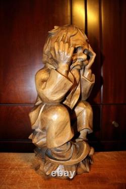 13 Hand Carved Wood Rübezahl Thinker Gnome Statue Folk Art Decor Gift