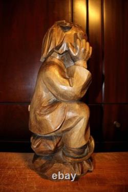 13 Hand Carved Wood Rübezahl Thinker Gnome Statue Folk Art Decor Gift