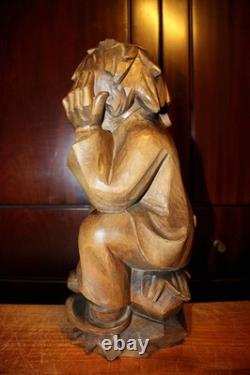 13 Hand Carved Wood Rübezahl Thinker Gnome Statue Folk Art Decor Gift