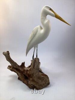 16 Inches Tall Vintage Hand Carved Wooden Stork Crane Heron Bird (G1)
