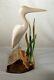 16 In. Folk Art Shorebird Carved Decoy Egret/ Heron/ Crane On Driftwood With Reeds