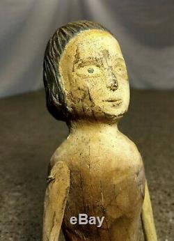 1800s Early American Carved Americana Folk Art Wood Figure Doll