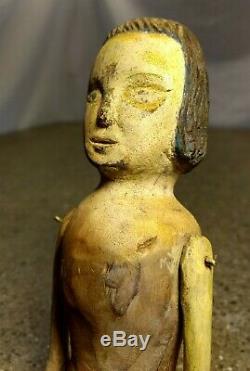 1800s Early American Carved Americana Folk Art Wood Figure Doll