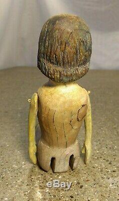 1800s Early American Carved Americana Folk Art Wood Figure Doll