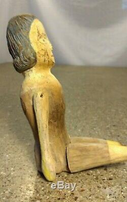 1800s Early American Carved Americana Folk Art Wood Figure Doll