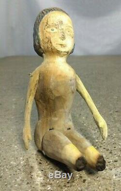 1800s Early American Carved Americana Folk Art Wood Figure Doll