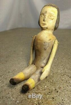1800s Early American Carved Americana Folk Art Wood Figure Doll