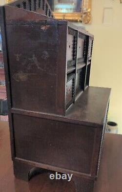 1889 Tramp Folk Art Dresser Box Antique Chip Carved Wood & Litho