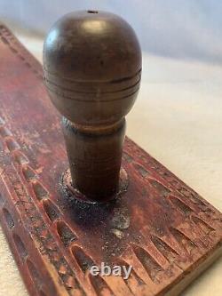 1892 Pennsylvania Carved Wood Bed Feather Smoother RED PAINT FOLK ART AAFA