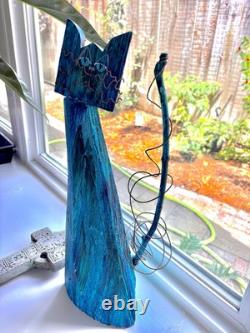 18 Whimsical Folk Art Carved Cat From Tree Trunk Wood Wire