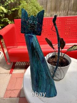 18 Whimsical Folk Art Carved Cat From Tree Trunk Wood Wire