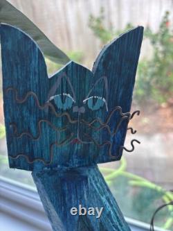 18 Whimsical Folk Art Carved Cat From Tree Trunk Wood Wire