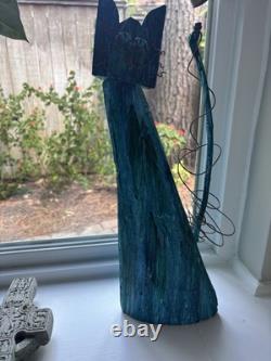 18 Whimsical Folk Art Carved Cat From Tree Trunk Wood Wire