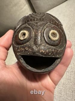 18th/19th c. Carved Coconut Folk Art Spanish Colonial Mexican Republic Bank Face
