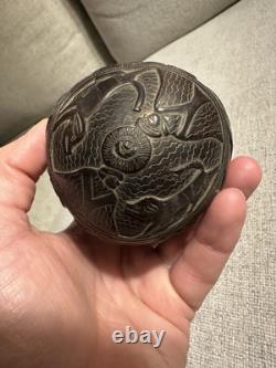 18th/19th c. Carved Coconut Folk Art Spanish Colonial Mexican Republic Bank Face