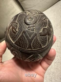 18th/19th c. Carved Coconut Folk Art Spanish Colonial Mexican Republic Bank Face