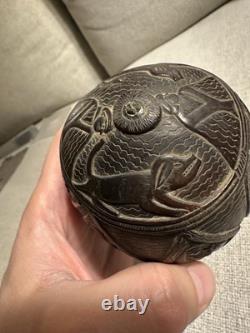 18th/19th c. Carved Coconut Folk Art Spanish Colonial Mexican Republic Bank Face