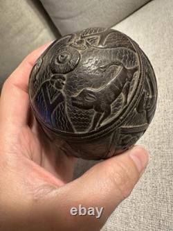 18th/19th c. Carved Coconut Folk Art Spanish Colonial Mexican Republic Bank Face