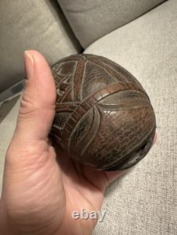 18th/19th c. Carved Coconut Folk Art Spanish Colonial Mexican Republic Bank Face