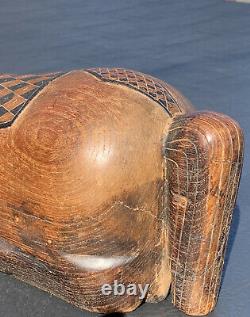 1930's Folk Art Carved Horse Wood Sliding Box. Solid Walnut