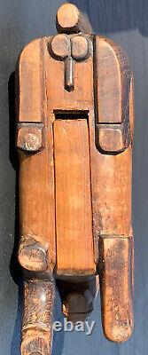 1930's Folk Art Carved Horse Wood Sliding Box. Solid Walnut