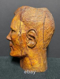 1930's Large Folk Art Hand Carved Wooden Bust of Man