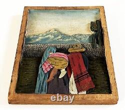 1930s 40s MEXICAN FOLK ART CARVED RELIEF WOOD CAMPESINO FAMILY WALL PLAQUE PANEL