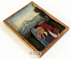 1930s 40s MEXICAN FOLK ART CARVED RELIEF WOOD CAMPESINO FAMILY WALL PLAQUE PANEL