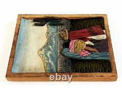 1930s 40s MEXICAN FOLK ART CARVED RELIEF WOOD CAMPESINO FAMILY WALL PLAQUE PANEL