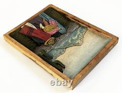 1930s 40s MEXICAN FOLK ART CARVED RELIEF WOOD CAMPESINO FAMILY WALL PLAQUE PANEL