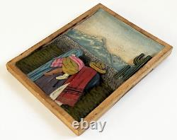 1930s 40s MEXICAN FOLK ART CARVED RELIEF WOOD CAMPESINO FAMILY WALL PLAQUE PANEL