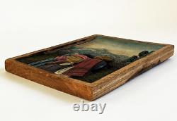 1930s 40s MEXICAN FOLK ART CARVED RELIEF WOOD CAMPESINO FAMILY WALL PLAQUE PANEL
